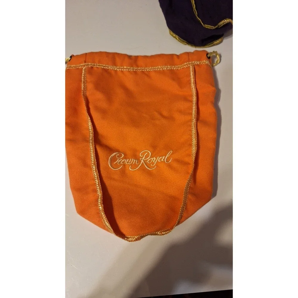 CROWN ROYAL PEACH BAG LOT OF 2 ORANGE PURPLE DRAWSTRING WHISKEY POUCHES